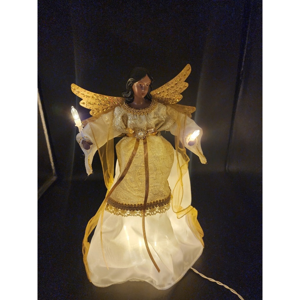 GE StayBright 14" African American Angel Christmas Capiz Tree‎ Topper 11 LED NIB